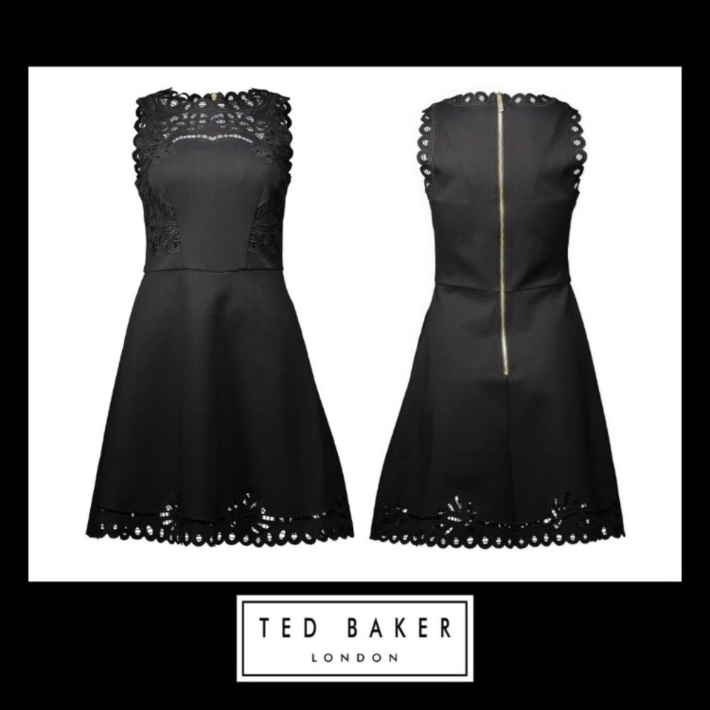 Ted Baker Verony Embroidered Skater Dress in Black - Picture 6 of 16